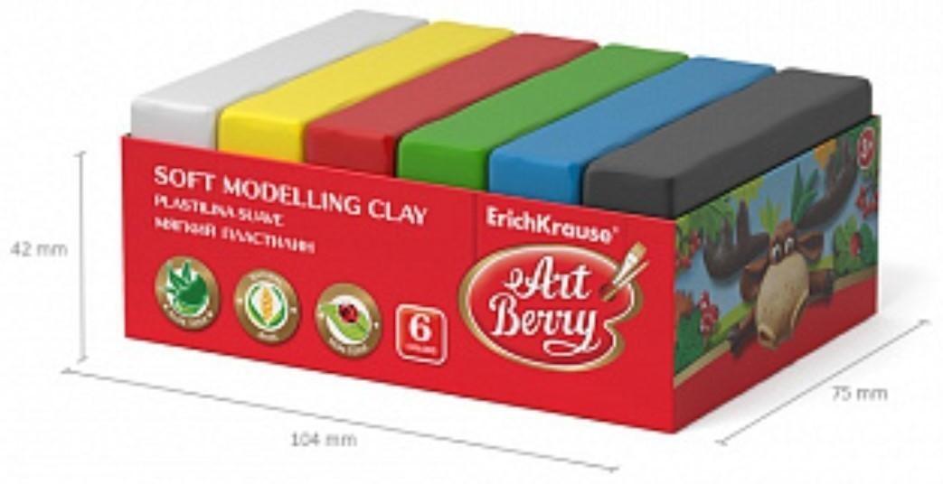 Пластилин мягкий (восковой), 6 цветов, 300 г, ArtBerry премиум, с Алоэ Вера, классическая палитра, картон