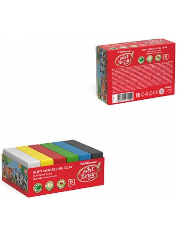 Пластилин мягкий (восковой), 6 цветов, 300 г, ArtBerry премиум, с Алоэ Вера, классическая палитра, картон