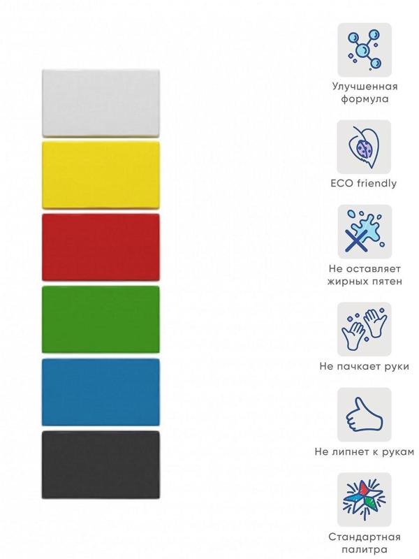 Пластилин мягкий (восковой), 6 цветов, 300 г, ArtBerry премиум, с Алоэ Вера, классическая палитра, картон