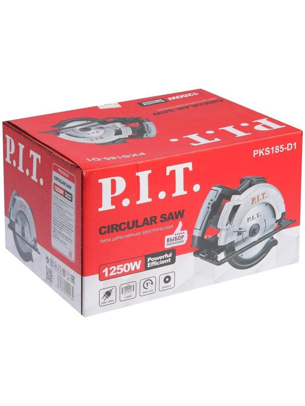 Пила циркулярная P.I.T. PKS185-D1, 1250 Вт, 4800 об/мин, d=185 мм, пропила 60 мм, ±45°