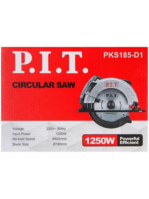 Пила циркулярная P.I.T. PKS185-D1, 1250 Вт, 4800 об/мин, d=185 мм, пропила 60 мм, ±45°
