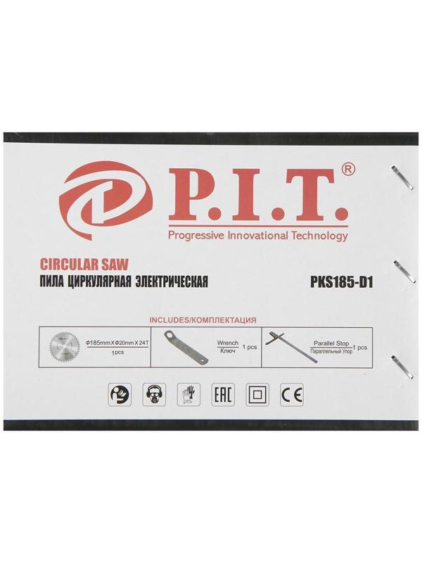 Пила циркулярная P.I.T. PKS185-D1, 1250 Вт, 4800 об/мин, d=185 мм, пропила 60 мм, ±45°