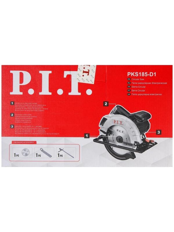 Пила циркулярная P.I.T. PKS185-D1, 1250 Вт, 4800 об/мин, d=185 мм, пропила 60 мм, ±45°