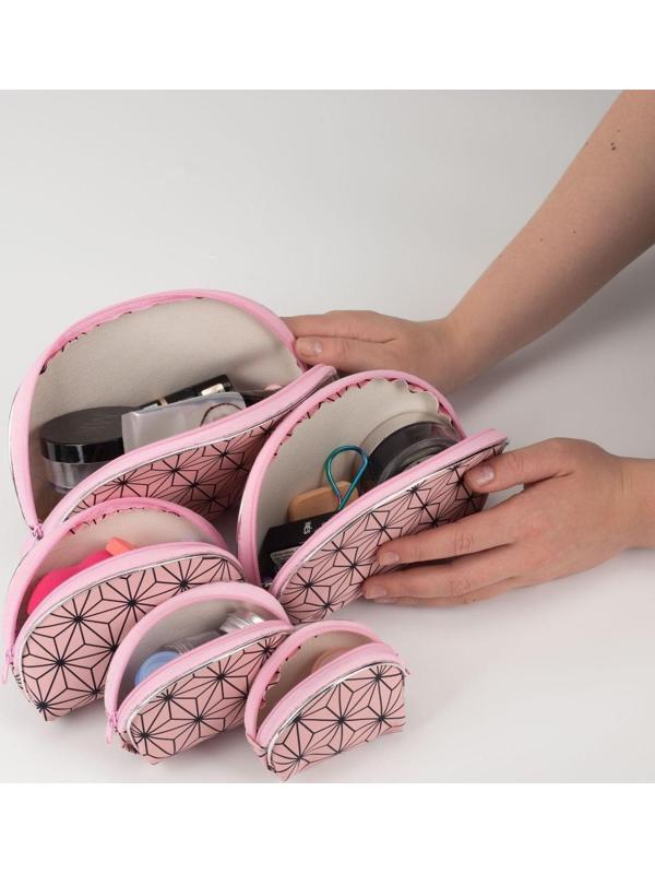 Набор косметичек 5 в 1 на молниях, цвет розовый