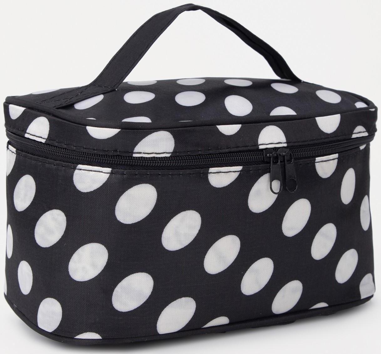 Косметичка на молнии, с зеркалом, цвет чёрный/белый