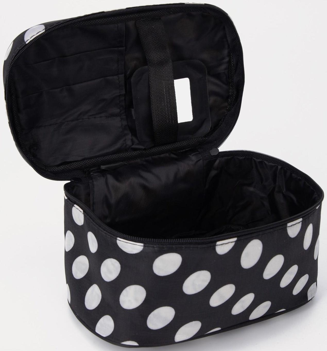 Косметичка на молнии, с зеркалом, цвет чёрный/белый