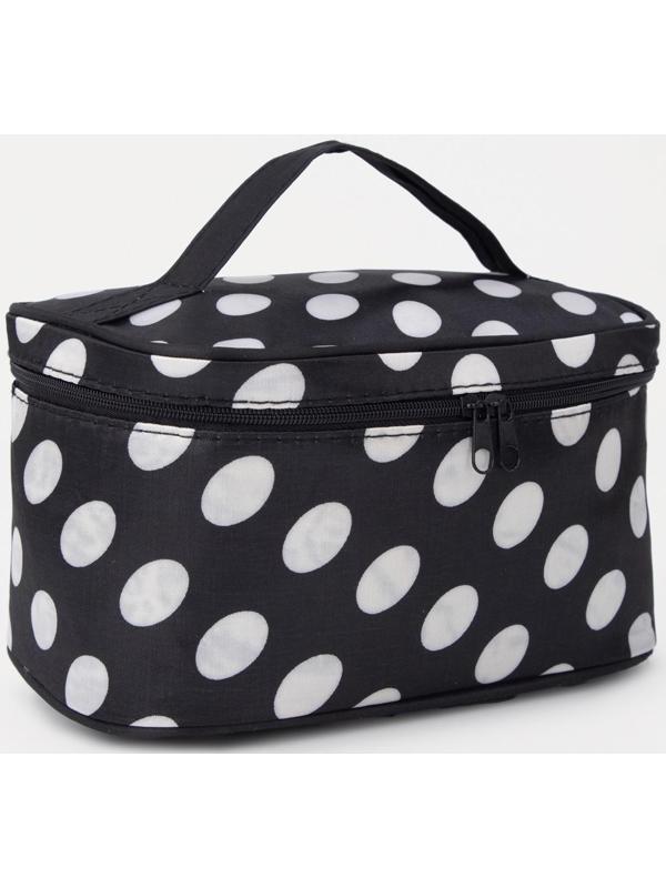 Косметичка на молнии, с зеркалом, цвет чёрный/белый