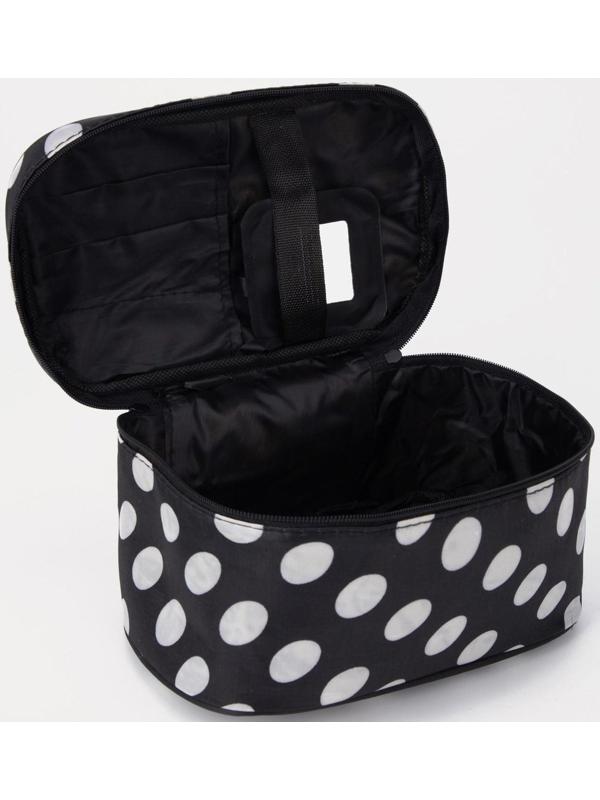 Косметичка на молнии, с зеркалом, цвет чёрный/белый