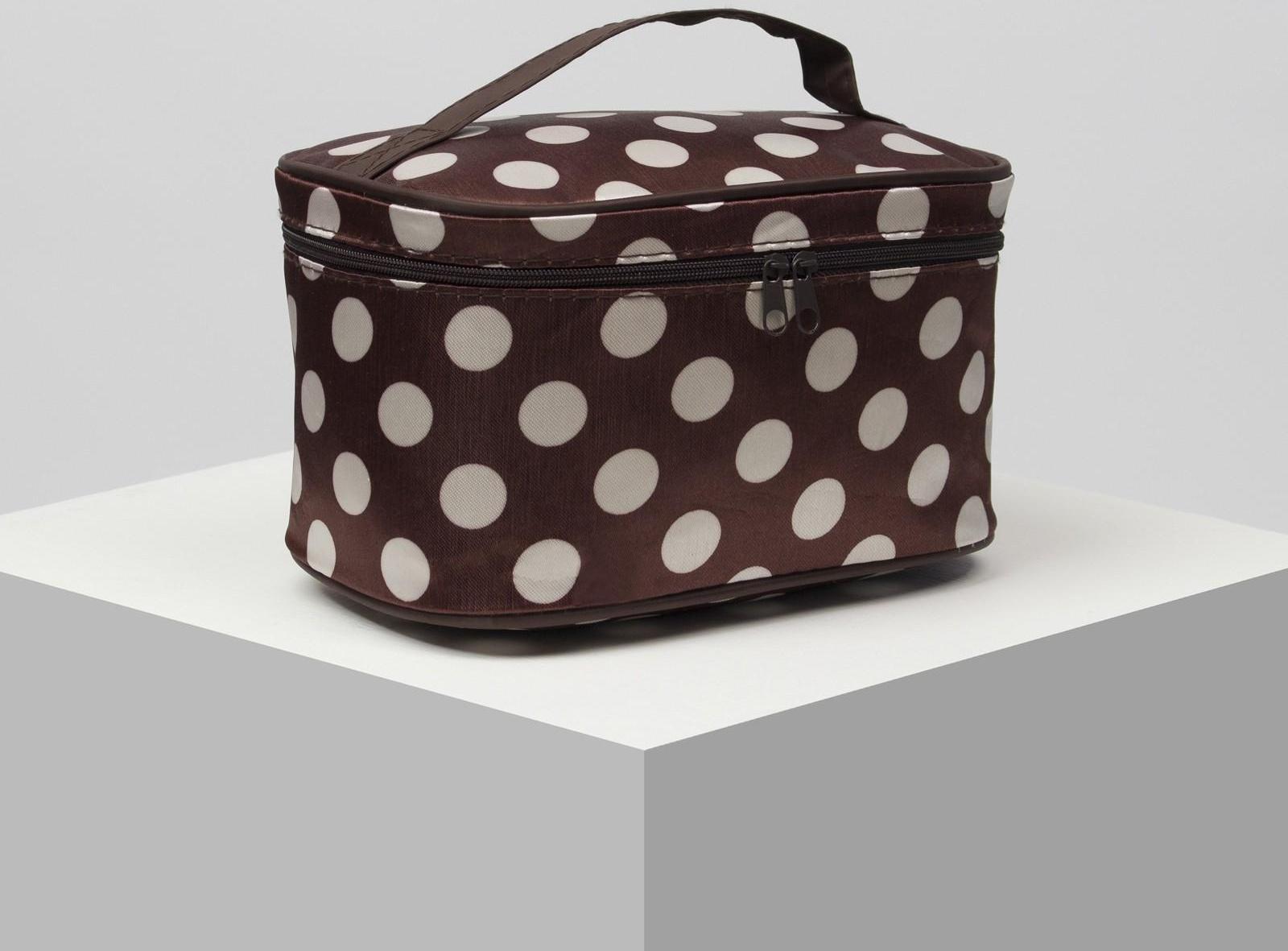 Косметичка на молнии, с зеркалом, цвет коричневый/белый