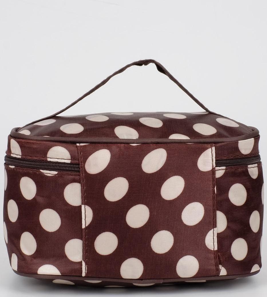 Косметичка на молнии, с зеркалом, цвет коричневый/белый