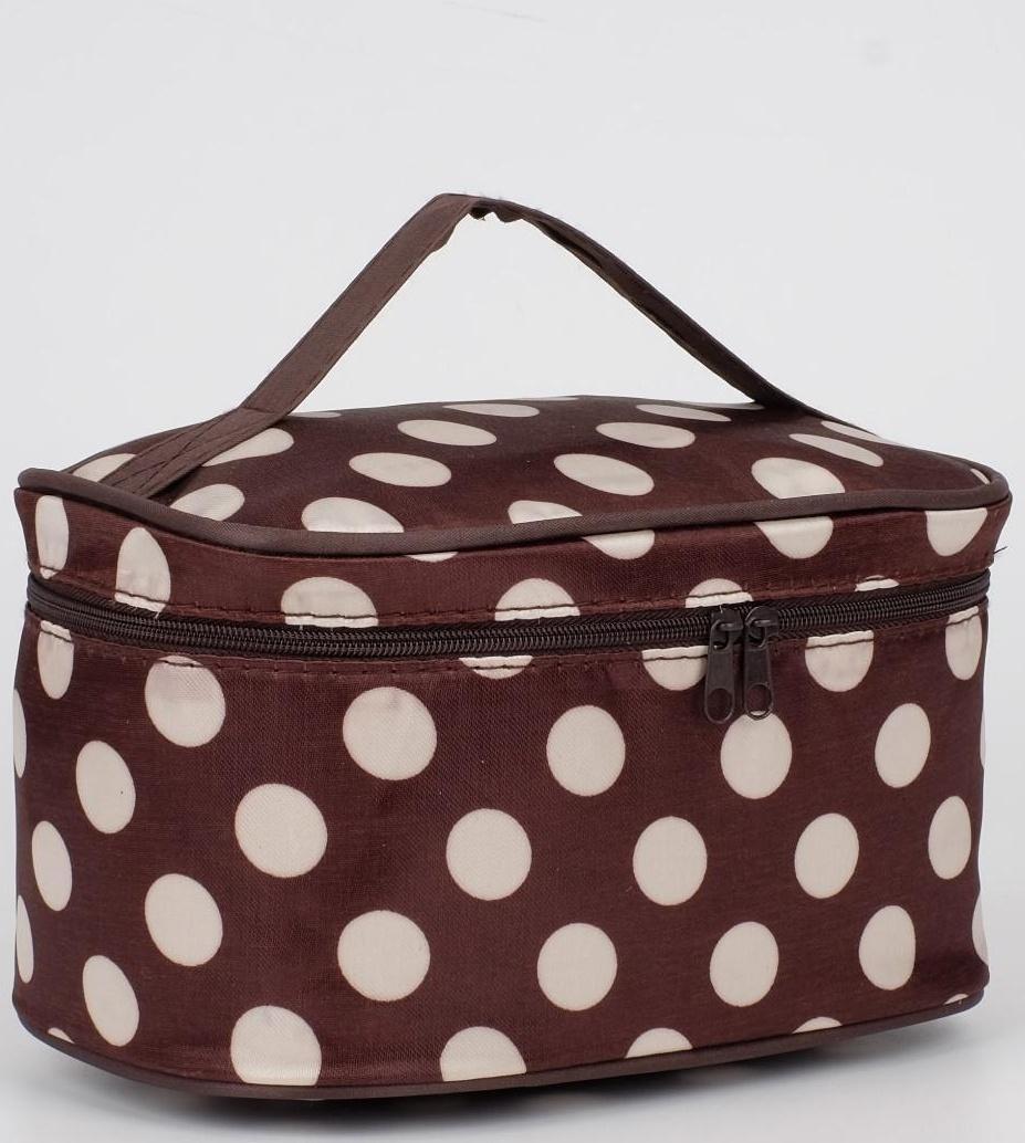 Косметичка на молнии, с зеркалом, цвет коричневый/белый