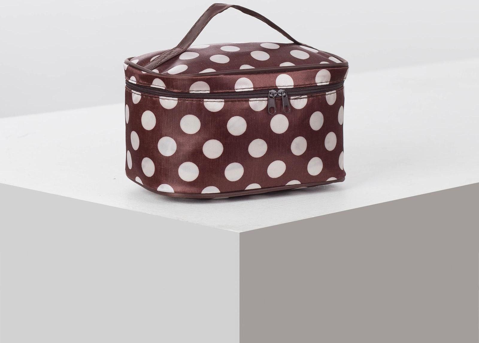 Косметичка на молнии, с зеркалом, цвет коричневый/белый