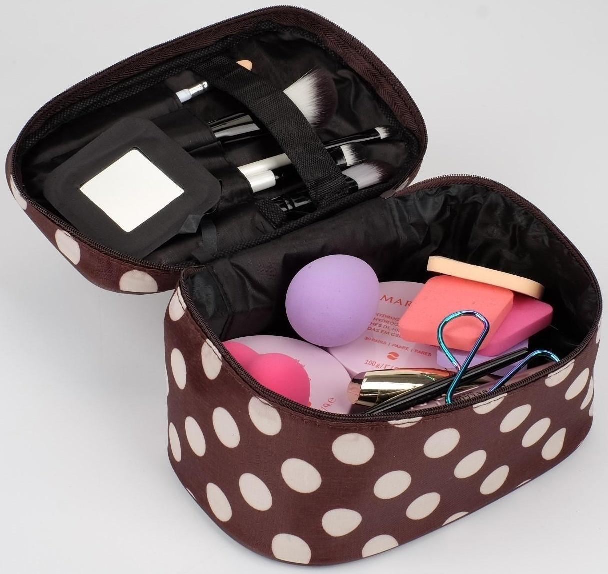 Косметичка на молнии, с зеркалом, цвет коричневый/белый