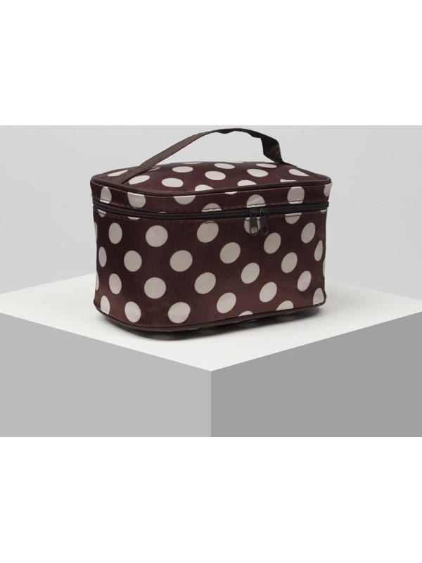 Косметичка на молнии, с зеркалом, цвет коричневый/белый