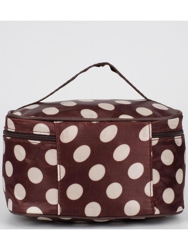 Косметичка на молнии, с зеркалом, цвет коричневый/белый