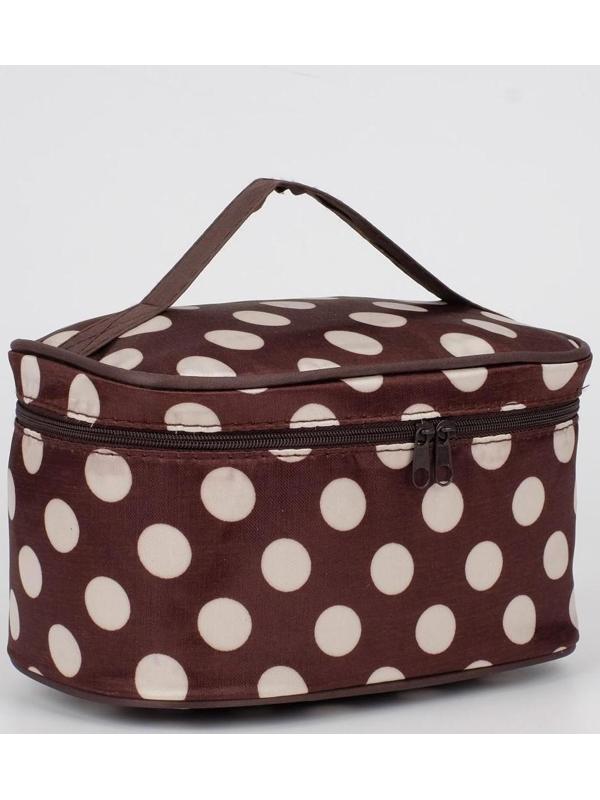 Косметичка на молнии, с зеркалом, цвет коричневый/белый