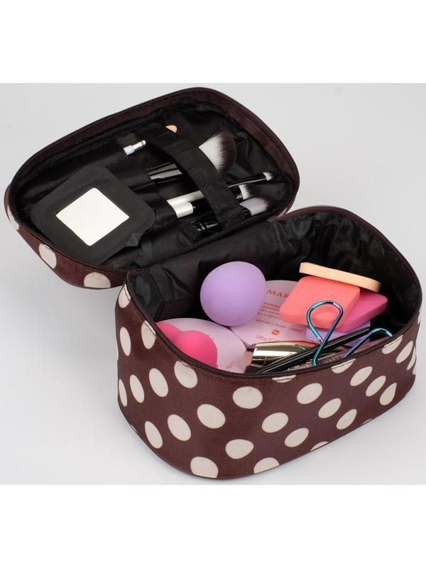 Косметичка на молнии, с зеркалом, цвет коричневый/белый