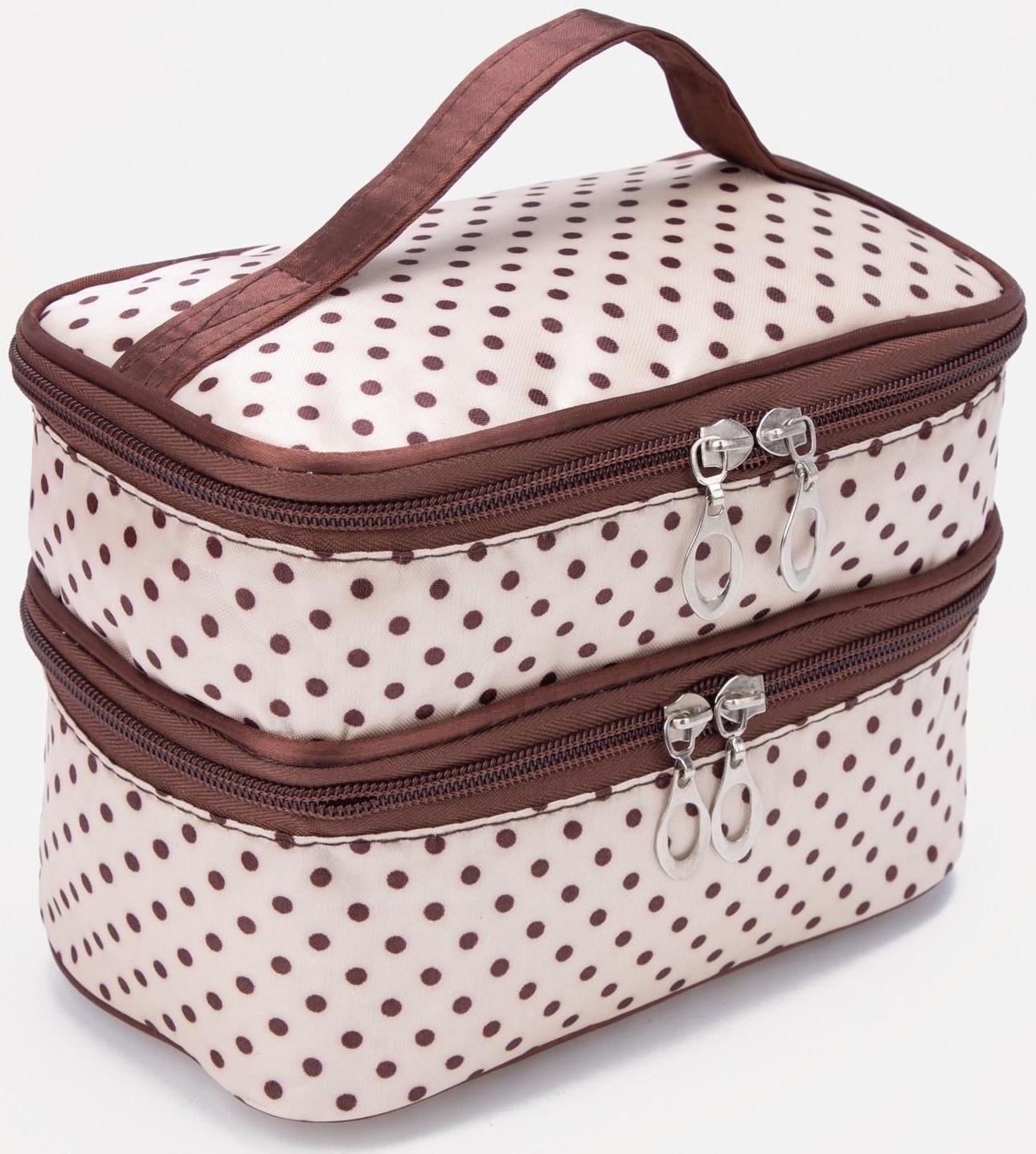 Косметичка на молнии, с зеркалом, цвет бежевый/коричневый