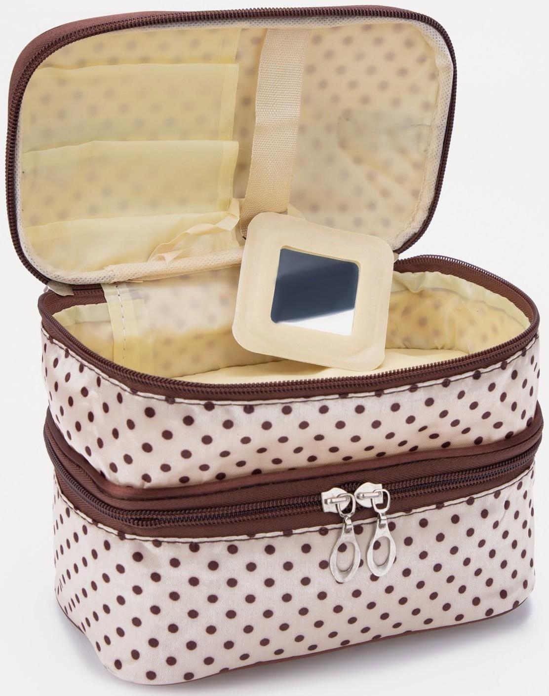 Косметичка на молнии, с зеркалом, цвет бежевый/коричневый