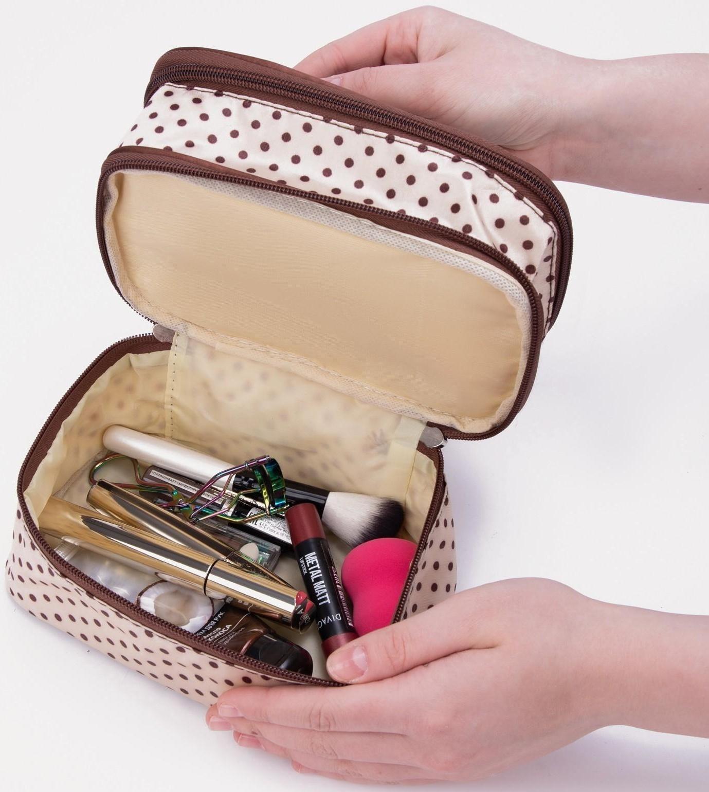 Косметичка на молнии, с зеркалом, цвет бежевый/коричневый