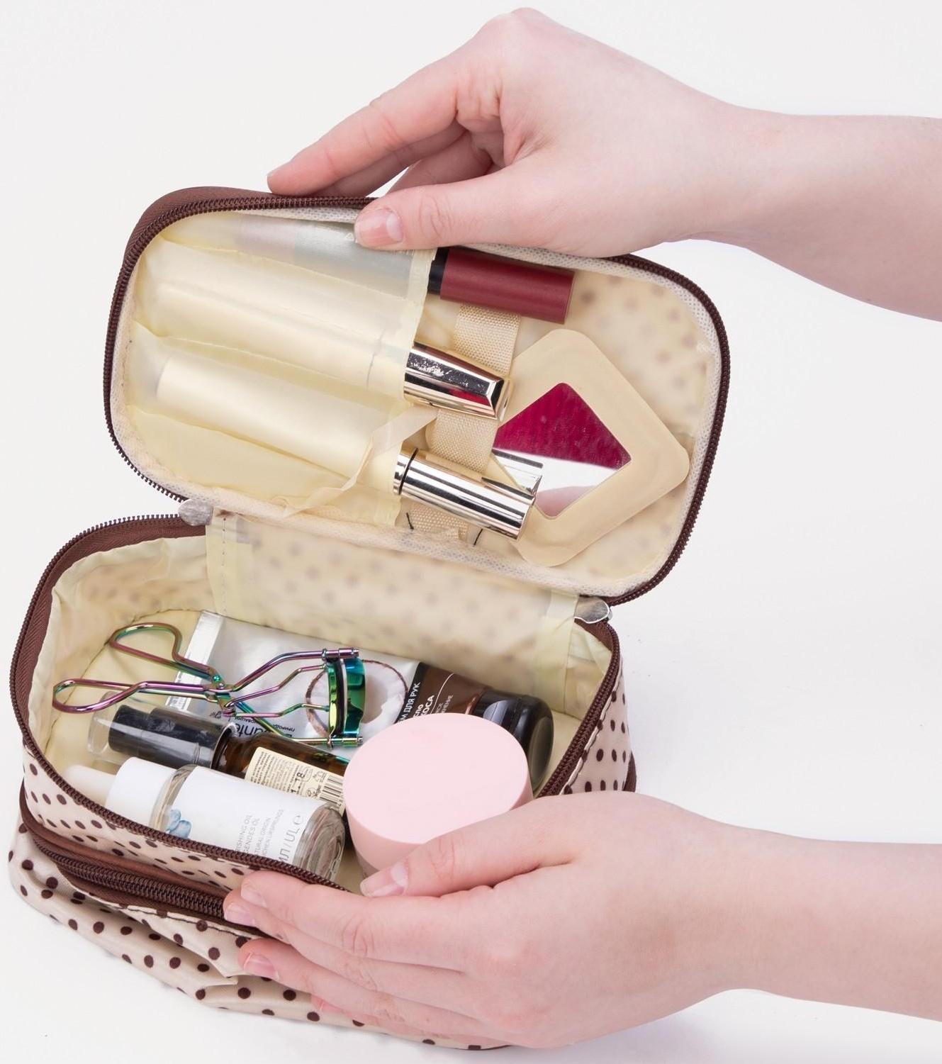 Косметичка на молнии, с зеркалом, цвет бежевый/коричневый