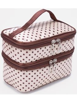 Косметичка на молнии, с зеркалом, цвет бежевый/коричневый