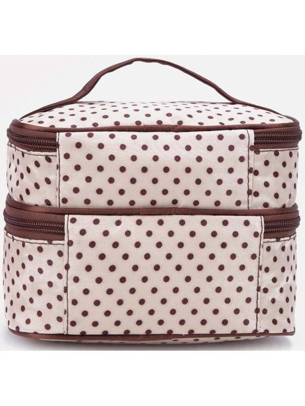 Косметичка на молнии, с зеркалом, цвет бежевый/коричневый