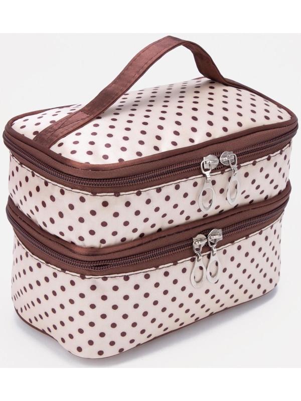 Косметичка на молнии, с зеркалом, цвет бежевый/коричневый