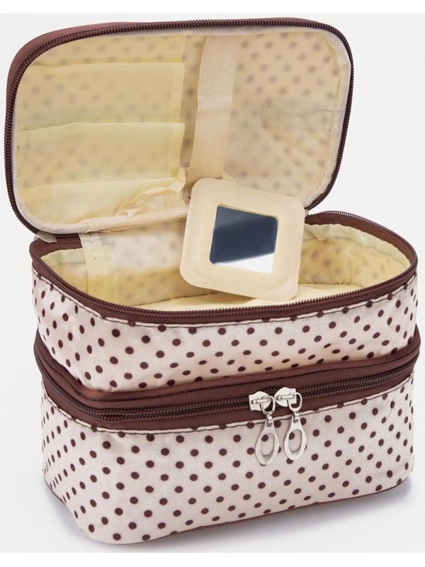 Косметичка на молнии, с зеркалом, цвет бежевый/коричневый