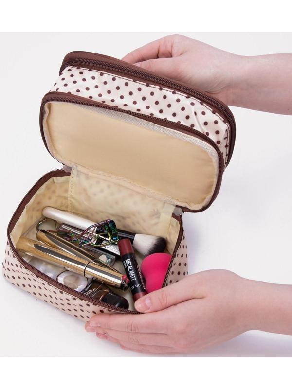 Косметичка на молнии, с зеркалом, цвет бежевый/коричневый