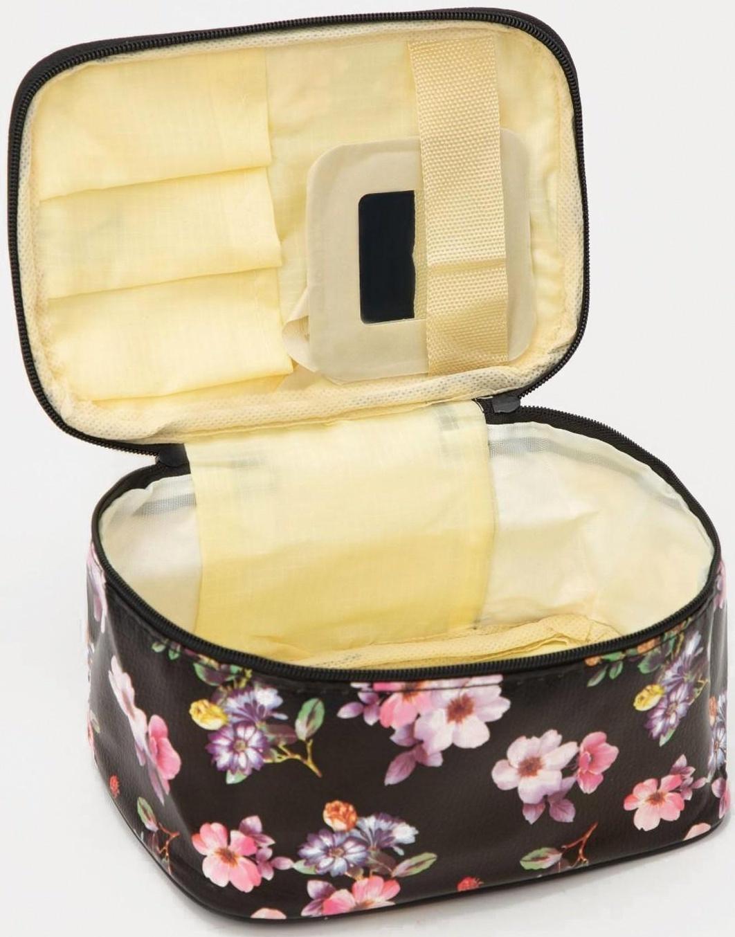 Косметичка на молнии, с зеркалом, цвет чёрный