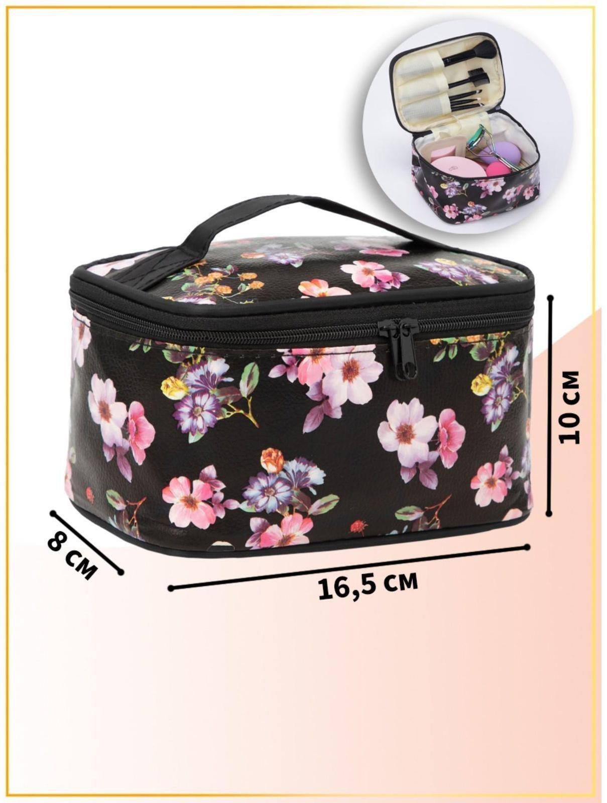 Косметичка на молнии, с зеркалом, цвет чёрный