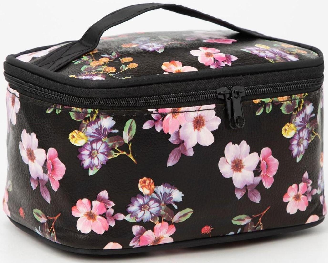 Косметичка на молнии, с зеркалом, цвет чёрный