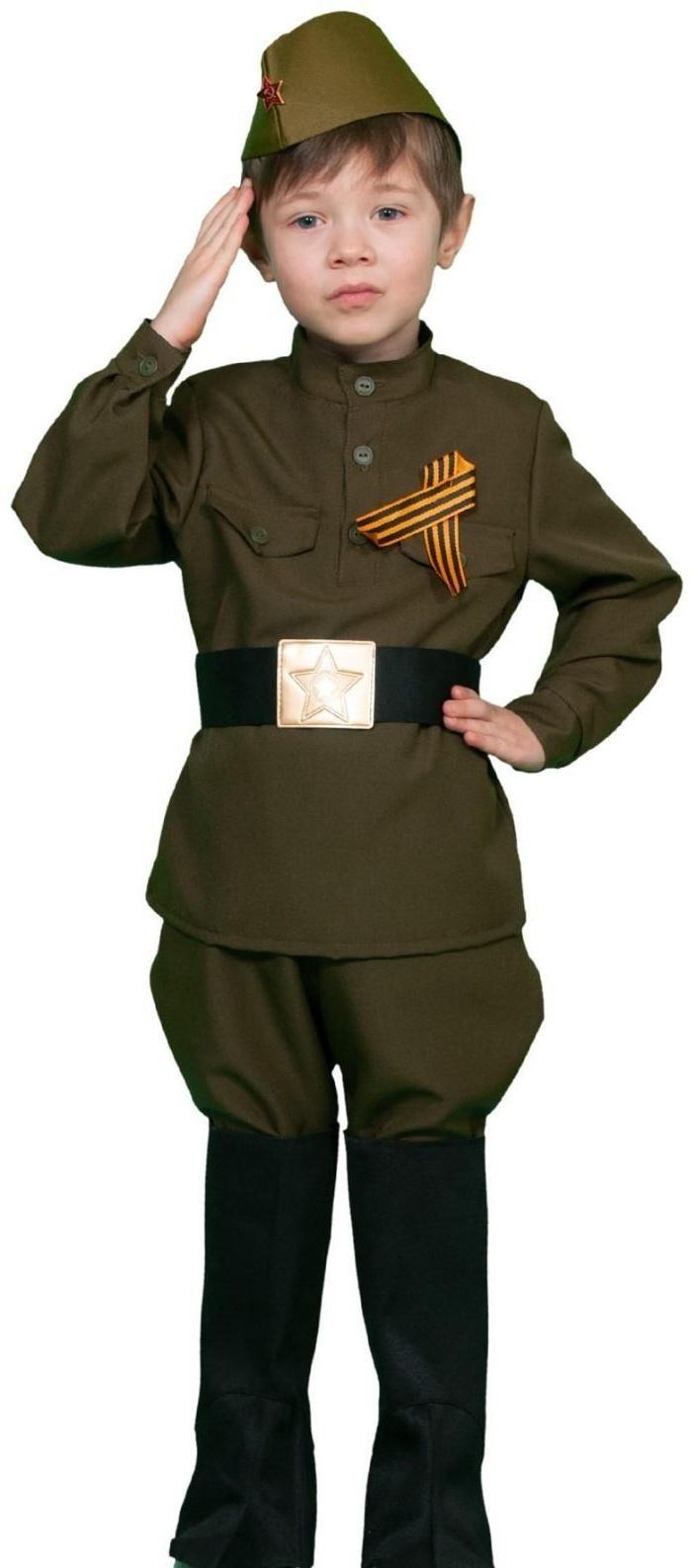 Карнавальный костюм «Солдатик», гимнастёрка, ремень, галифе, сапоги, пилотка, рост 134-140 см