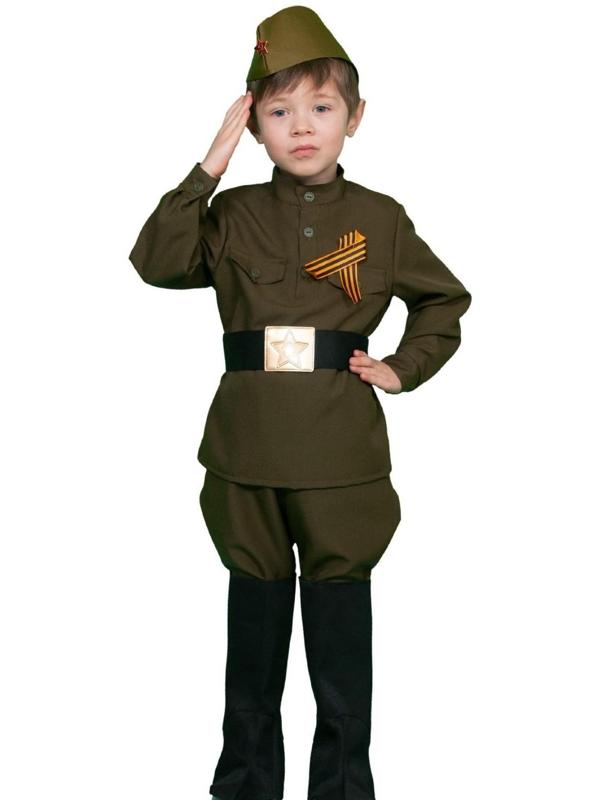 Карнавальный костюм «Солдатик», гимнастёрка, ремень, галифе, сапоги, пилотка, рост 134-140 см