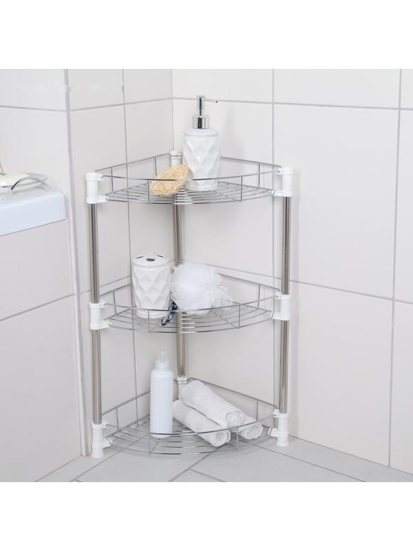 Этажерка настольная угловая 3-х секционная, 38,5×27,5×54,5 см, цвет хром