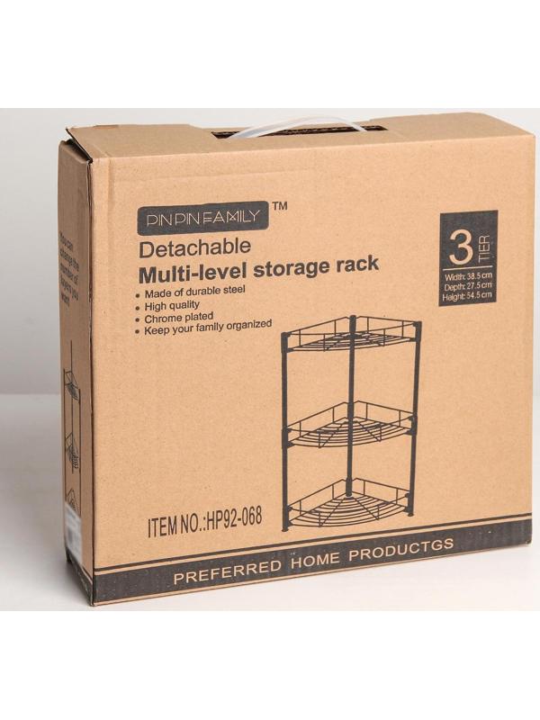 Этажерка настольная угловая 3-х секционная, 38,5×27,5×54,5 см, цвет хром