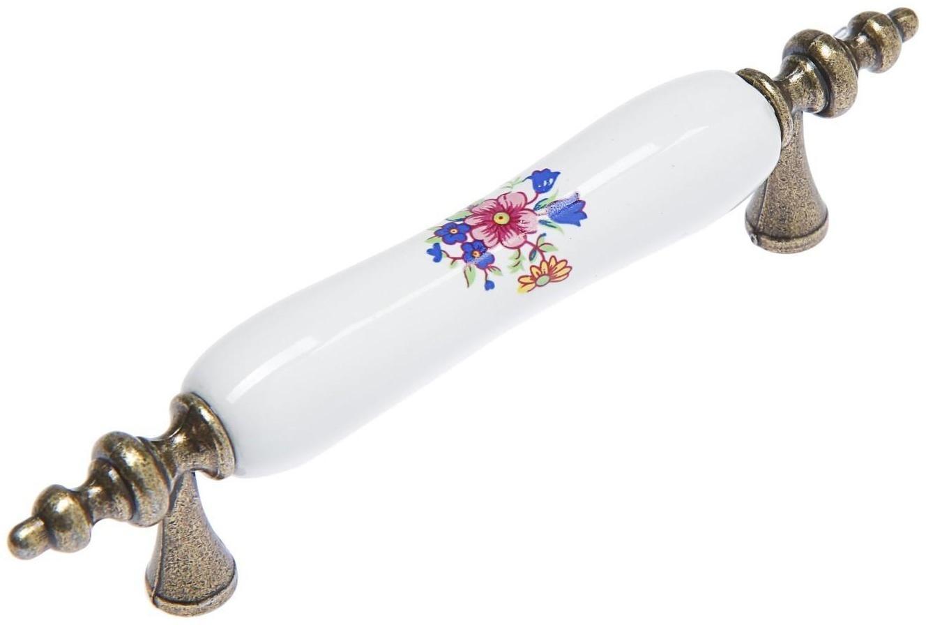 Ручка скоба FLOWER Ceramics 014, 96 мм, керамическая, с рисунком, цвет бронза
