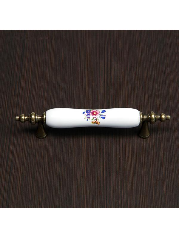 Ручка скоба FLOWER Ceramics 014, 96 мм, керамическая, с рисунком, цвет бронза