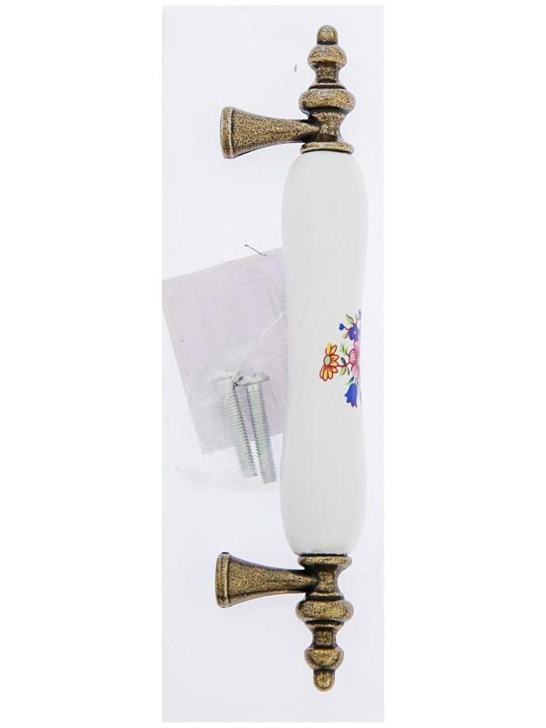 Ручка скоба FLOWER Ceramics 014, 96 мм, керамическая, с рисунком, цвет бронза