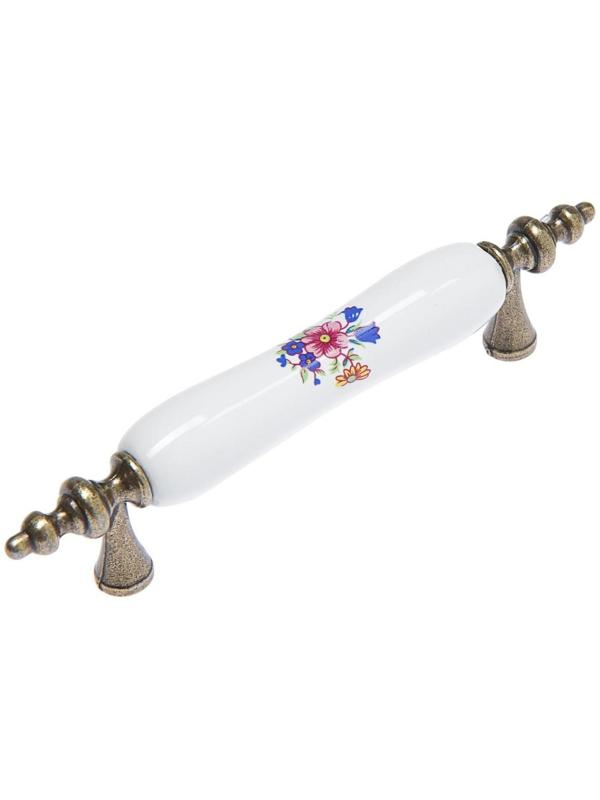 Ручка скоба FLOWER Ceramics 014, 96 мм, керамическая, с рисунком, цвет бронза