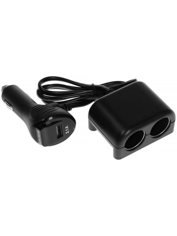 Разветвитель прикуривателя TORSO, с вольтметром, USB 3.1 А, провод 70 см