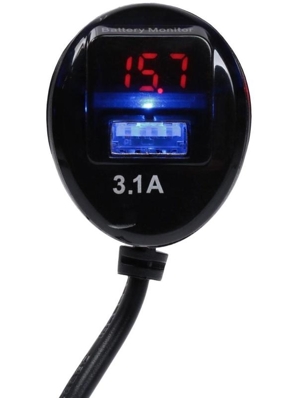 Разветвитель прикуривателя TORSO, с вольтметром, USB 3.1 А, провод 70 см