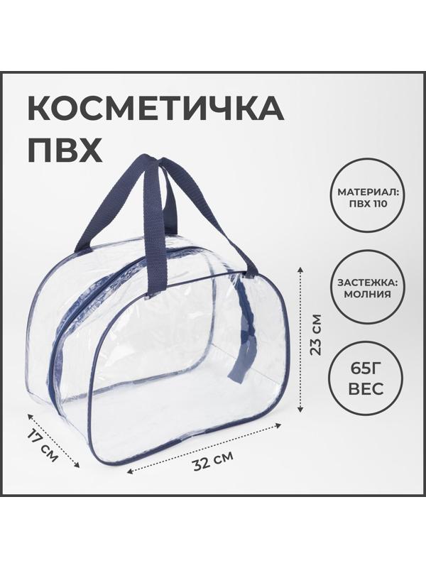 Косметичка на молнии, цвет прозрачный/синий