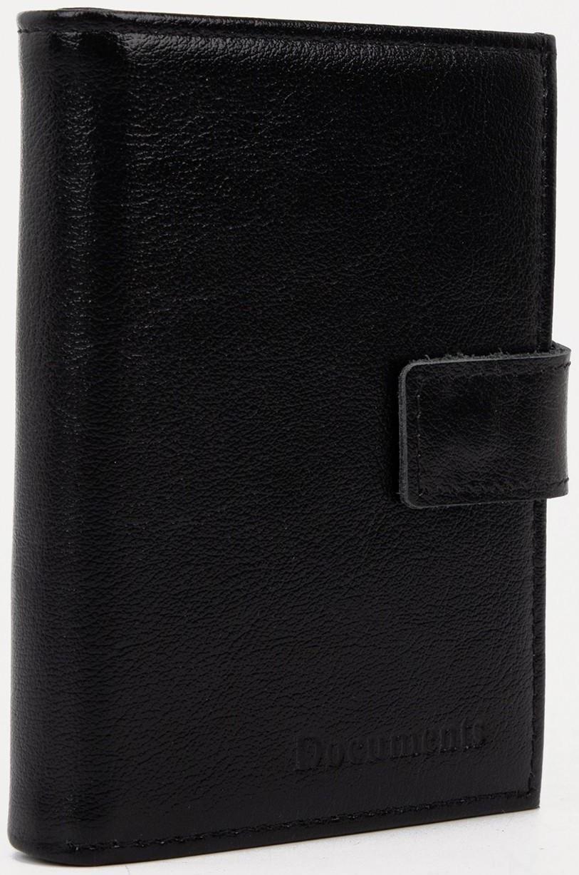Портмоне на кнопке, отдел для автодокументов и паспорта, цвет чёрный