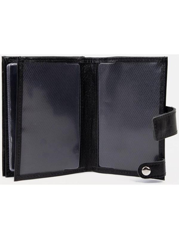 Портмоне на кнопке, отдел для автодокументов и паспорта, цвет чёрный