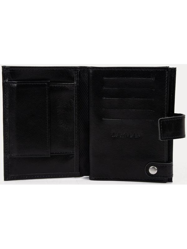 Портмоне на кнопке, отдел для автодокументов и паспорта, цвет чёрный