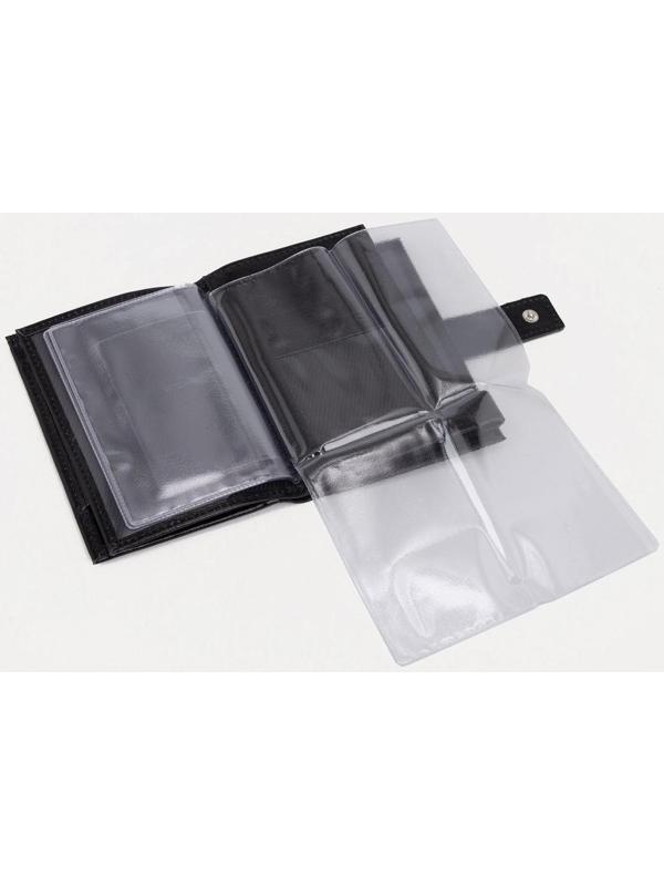 Портмоне на кнопке, отдел для автодокументов и паспорта, цвет чёрный