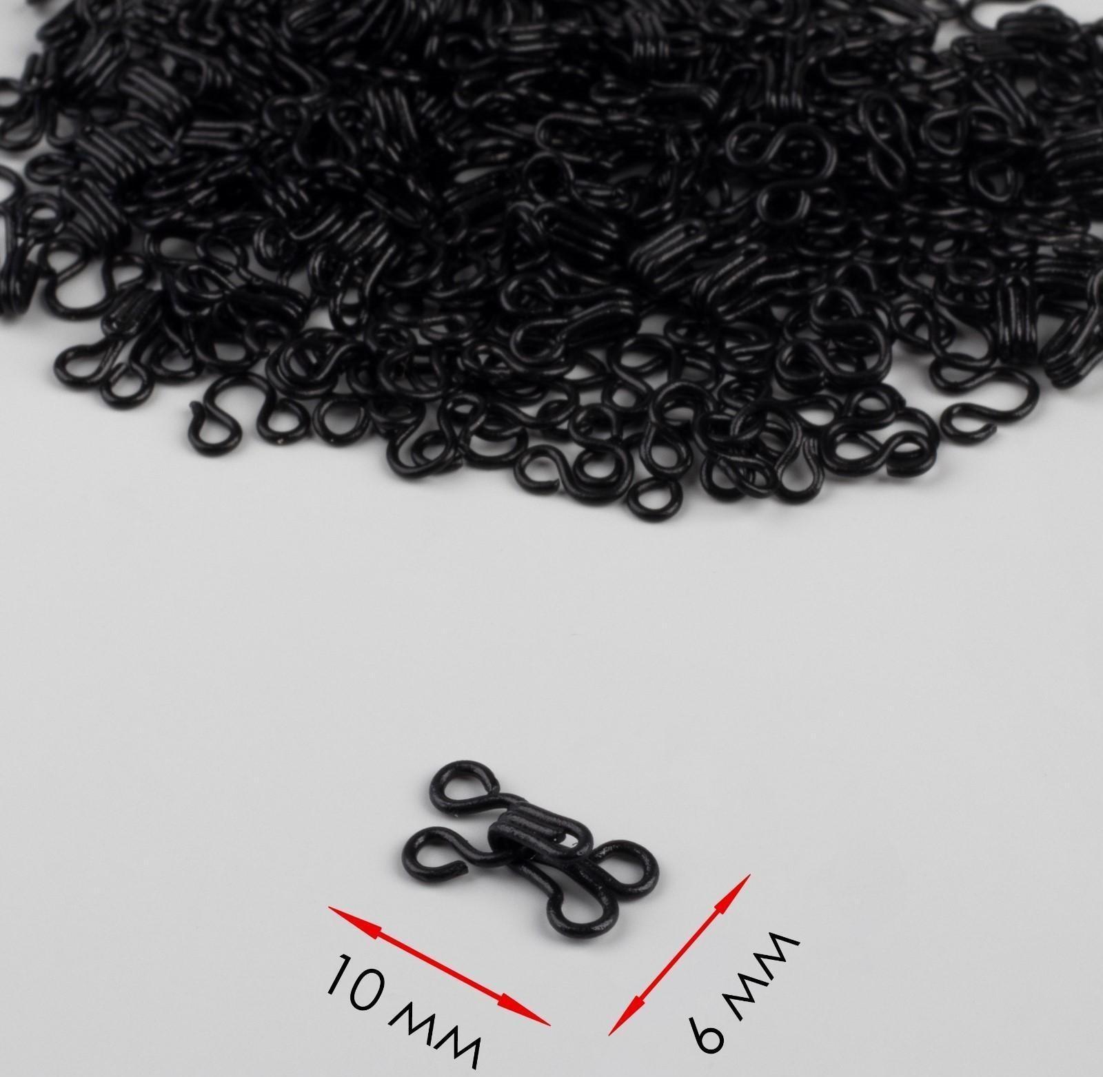 Крючок пришивной №0, 10 × 6 мм, 100 шт, цвет чёрный