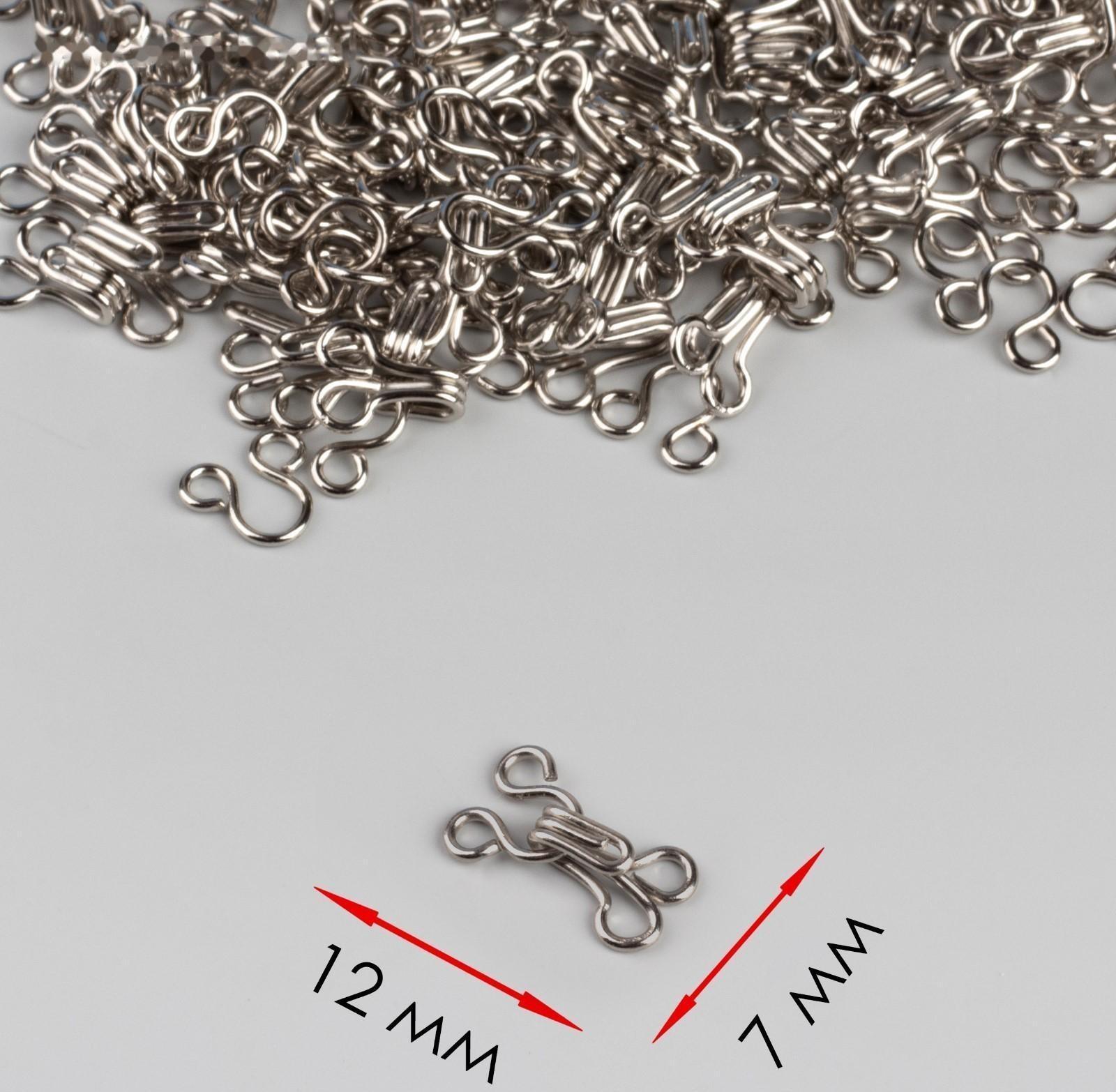 Крючок пришивной №1, 12 × 7 мм, 100 шт, цвет серебряный